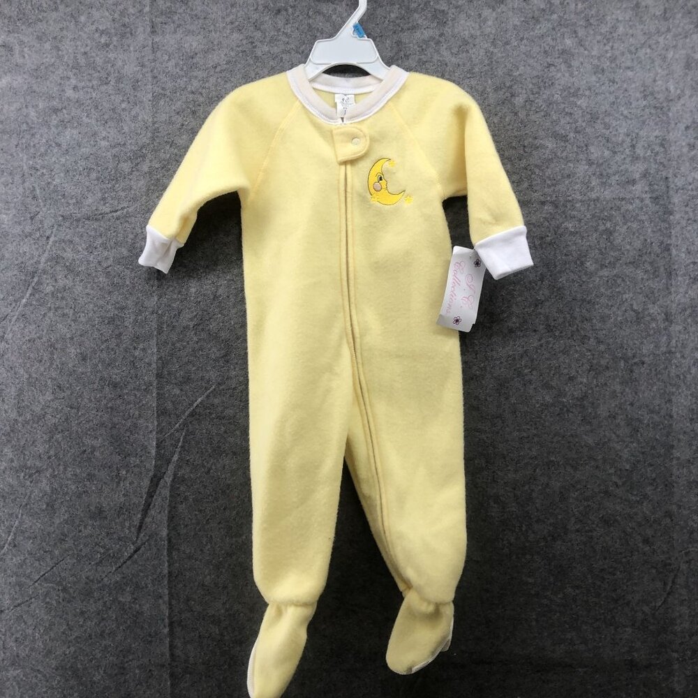 NWT J.C. Collections Footed Fleece Pajamas Baby 18-24M Yellow Moon Embroidered‎
